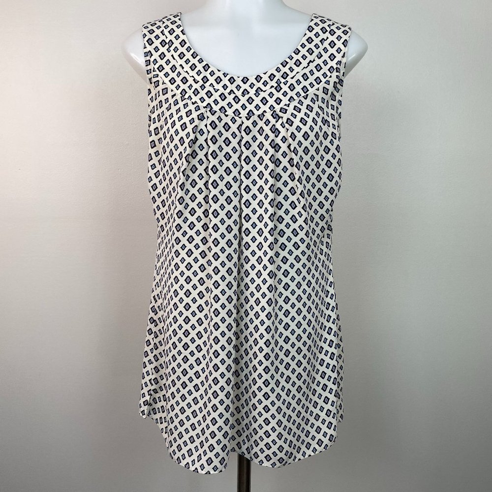 Cabi Top Small Ivory Blue Cleo Sleeveless Blouse Women's